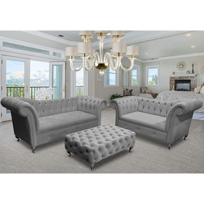 An Image of Izu Plush Velvet 2 Seater And 3 Seater Sofa Suite In Grey