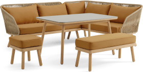 An Image of Alif Garden Corner Dining Set, Soft Terracotta & Eucalyptus