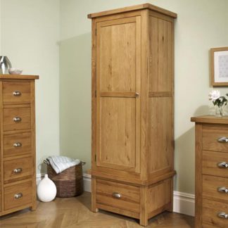 An Image of Woburn Wooden Wardrobe In Oak With 1 Door And 1 Drawer