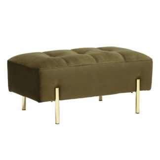 An Image of Tristan Footstool, Lush Velvet Green With Gold Feet And Piping