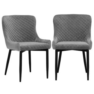 An Image of Pair of Rivington Fabric Dining Armchairs, Grey Velvet
