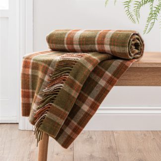 An Image of Checked Tweed Green Throw Green