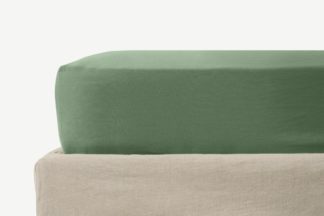 An Image of Tira Linen & Cotton Blend Fitted Sheet, Double, Sage Green