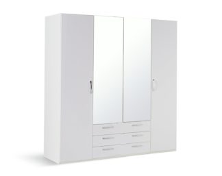 An Image of Argos Home Hallingford Gloss 4Dr 3Drw Mirror Wardrobe -White