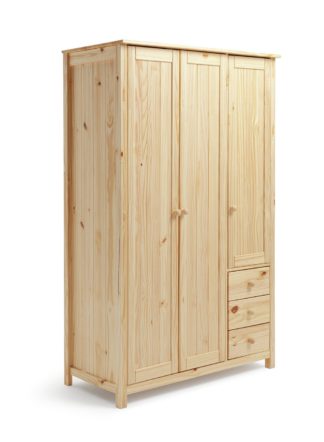 An Image of Argos Home New Scandinavia 3 Door 3 Drawer Wardrobe - Pine