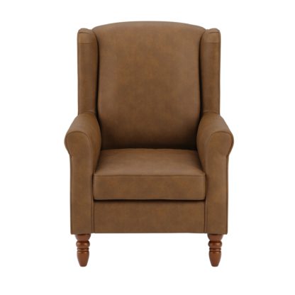 An Image of Oswald Tan Distressed Faux Leather Armchair Tan (Brown)