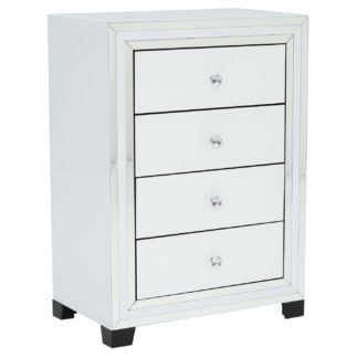 An Image of Krystal 4 Drawer Chest, White Glass and Mirror