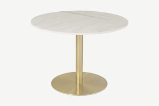 An Image of Corby 4 Seat Round Dining Table, White Marble & Brushed Brass