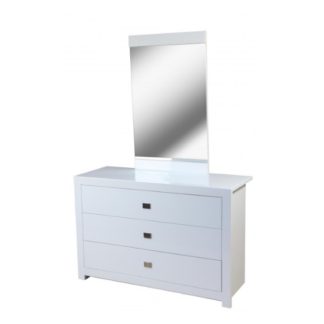 An Image of Amentis Dresser With Mirror In White High Gloss And 3 Drawers