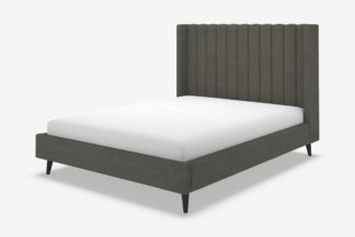 An Image of Cory King Size Bed, Granite Grey Boucle with Black Stain Oak Legs