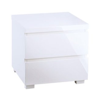 An Image of Curio Bedside Cabinet In White High Gloss With 2 Drawers