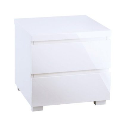 efdf9fbfd2cc1e9c0533a86444015c37d2a8414ee2f9a0d64a01674bf70a6220.jpg An Image of Curio Bedside Cabinet In White High Gloss With 2 Drawers