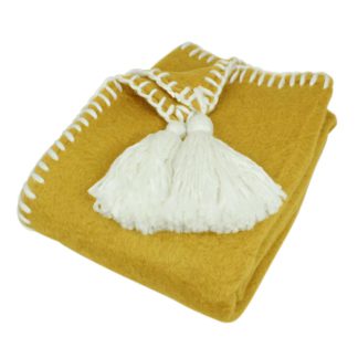An Image of Yellow Wool Trim Throw