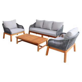An Image of Acacia and Rope 4 Seater Lounge Set Light Grey