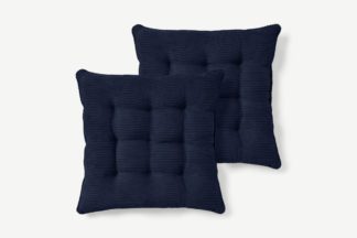 An Image of Selky Set of 2 Corduroy Seat Pads, 40 x 40cm, Navy Blue