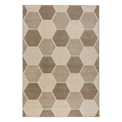 f40b1f5813ef82a9e183ee351d87d9cda32edba8173d2a1a3259be010753ec4f.jpg An Image of Visiona Aspect Hive Geometric Rug Brown and Grey