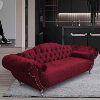 An Image of Huron Malta Plush Velour Fabric 3 Seater Sofa In Red