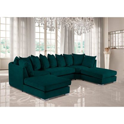 An Image of Boise U-Shape Plush Velour Fabric Corner Sofa In Emerald