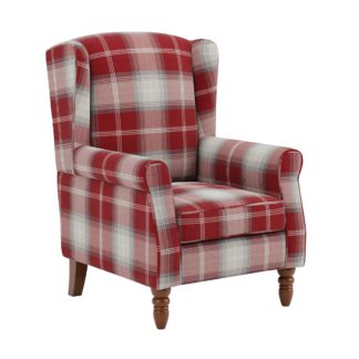 An Image of Oswald Check Wingback Armchair - Red Red