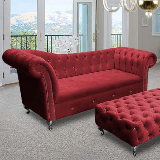 An Image of Izu Plush Velvet 3 Seater Sofa In Red