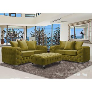 An Image of Worley Velour Fabric 2 Seater And 3 Seater Sofa In Grass