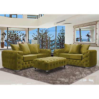 An Image of Worley Velour Fabric 2 Seater And 3 Seater Sofa In Grass