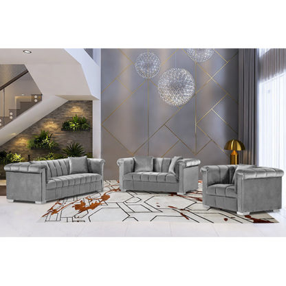 An Image of Kenosha Malta Plush Velour Fabric Sofa Suite In Silver