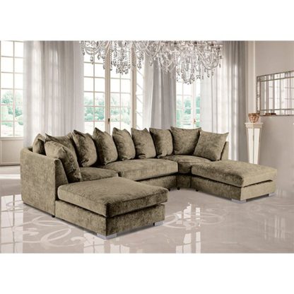 An Image of Boise U-Shape Chenille Fabric Corner Sofa In Mink