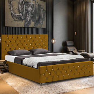 An Image of Papillion Plush Velvet Single Bed In Mustard