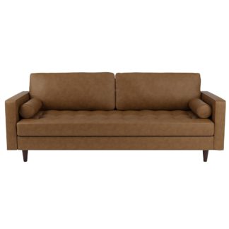 An Image of Zoe Faux Leather 4 Seater Sofa Tan (Brown)