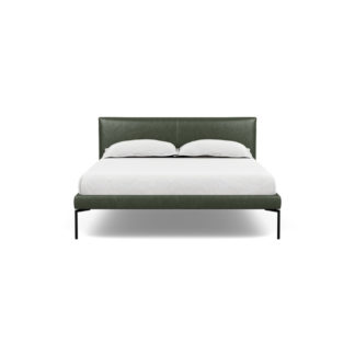 An Image of Heal's Matera Bedstead Double Leather Stonewash Vintage Green 278