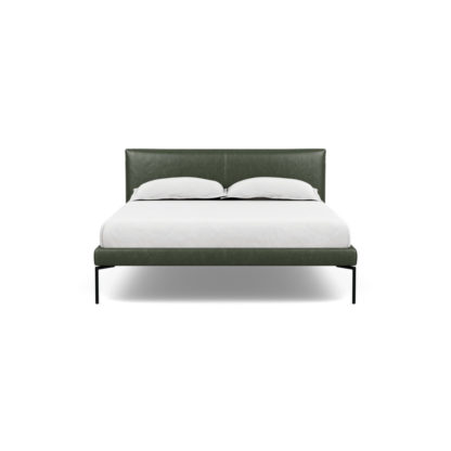 An Image of Heal's Matera Bedstead Double Leather Stonewash Vintage Green 278