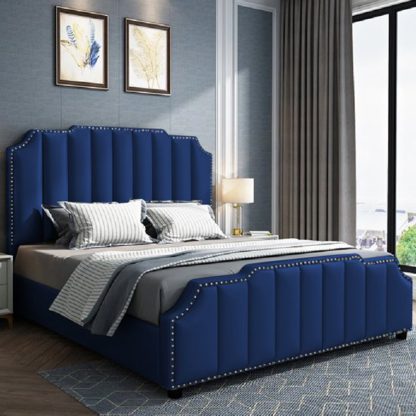 An Image of Abilene Plush Velvet Double Bed In Blue