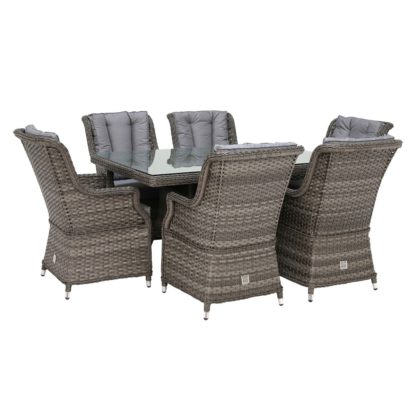 An Image of Amberley 6 Seat Rectangular Dining Set and Parasol Grey Weave and grey Fabric