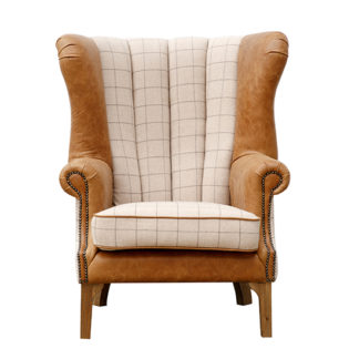 An Image of Solna Leather And Wool Fluted Lounge Chair In Natural And Brown
