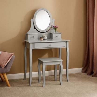 An Image of Grace Wooden LED Dressing Table In Grey With 1 Drawer