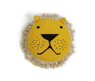 An Image of Habitat Kids Round Shaped Lion Faced Cushion Yellow 40x40cm