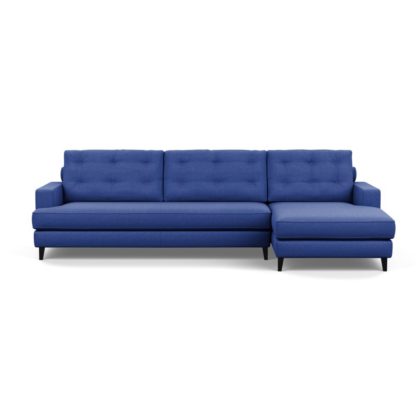 An Image of Heal's Mistral Right Hand Facing Corner Sofa Brushed Cotton Cobalt Black Feet