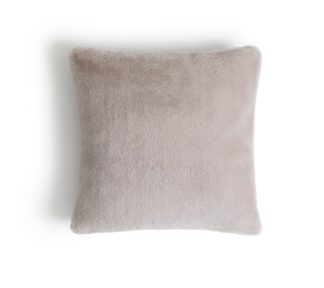 An Image of Habitat Plain Faux Fur Cushion - Blush Pink - 43x43cm