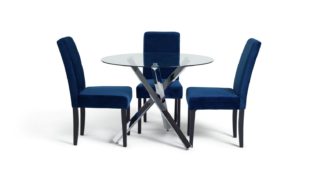 An Image of Argos Home Ava Chrome Round Table & 4 Velvet Chairs - Navy