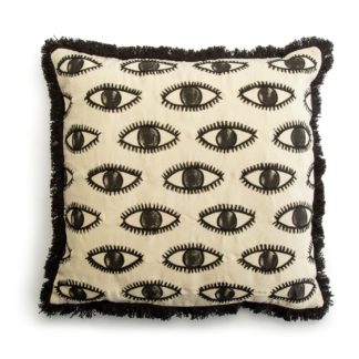 An Image of Habitat Embroidered Eyes Patterned Cushion - Cream - 50x50cm