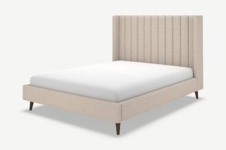 An Image of Cory Super King Size Bed, Mink Grey Boucle with Walnut Stain Oak Legs