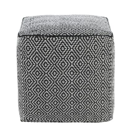 An Image of Habitat Durrie Cotton Cube Footstool - Black and White