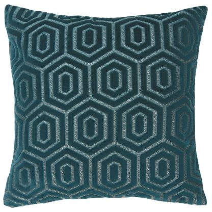 An Image of Cut Velvet Cushion - Teal - 45x45cm