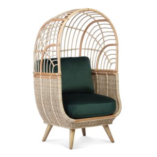 An Image of Cocoon Rattan Chair in Velvet Green