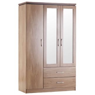 An Image of Charles 3 Door Mirrored Wardrobe Natural