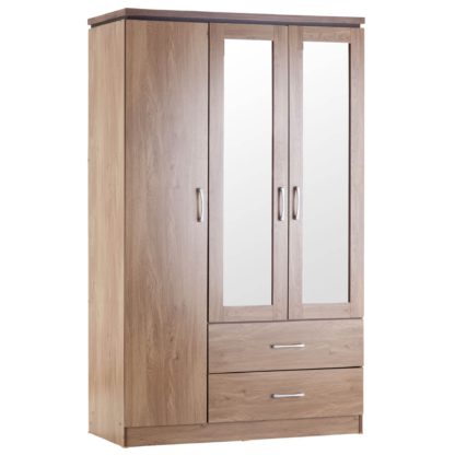 An Image of Charles 3 Door Mirrored Wardrobe Natural