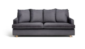 An Image of Habitat Lana 3 Seater Velvet Sofa with Cushion - Charcoal