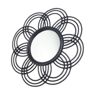 An Image of Black Sunflower Rattan Wall Mirror