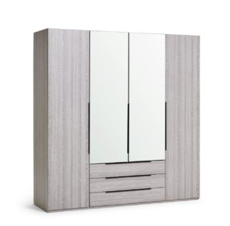 An Image of Argos Home Hallingford 4 Door 3 Drawer Wardrobe - Grey Oak